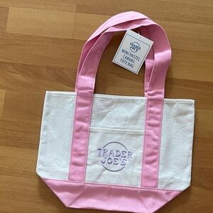 Pink and White Canvas Mini Tote Bag